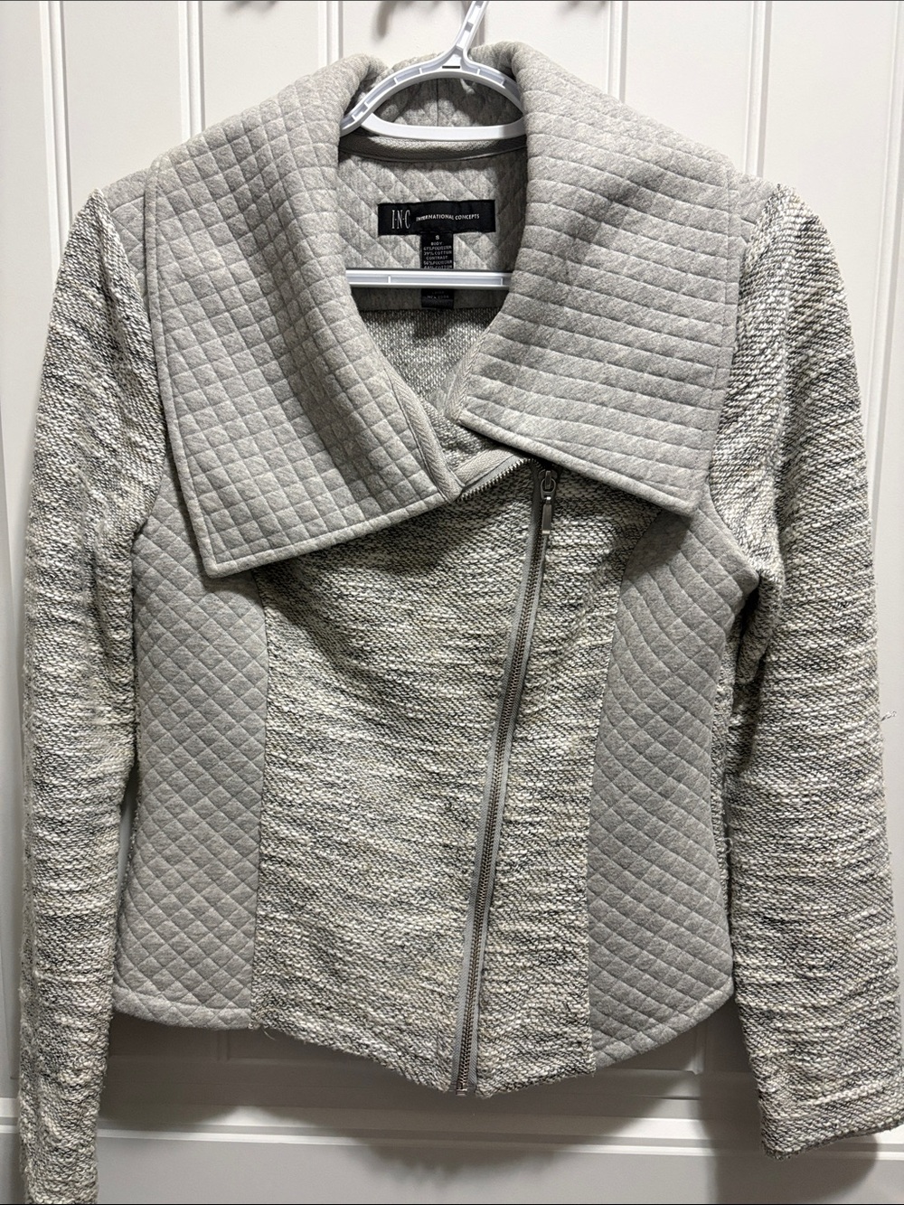 INC International Concepts Gray Quilted Moto Jacket Size S